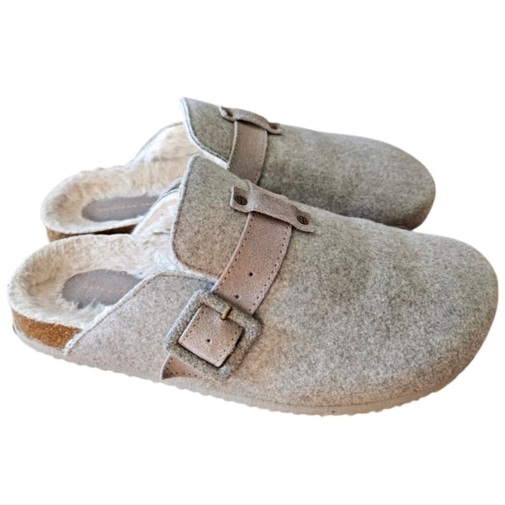 American Eagle Women's Felt Shearling Gray Clog Slip-on Shoes Size 10. - Picture 13 of 16